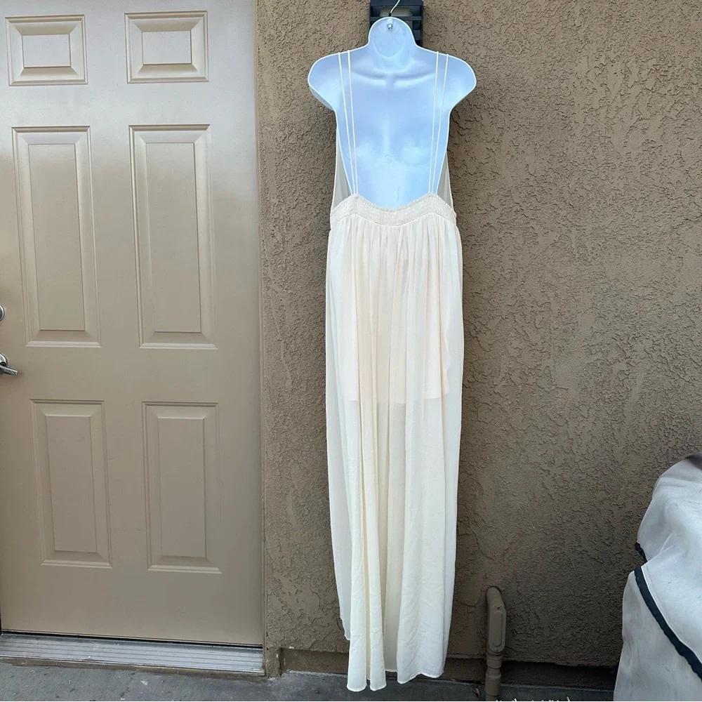 NEW Cream Open Back Strappy Maxi Dress with slit - Picture 4 of 8